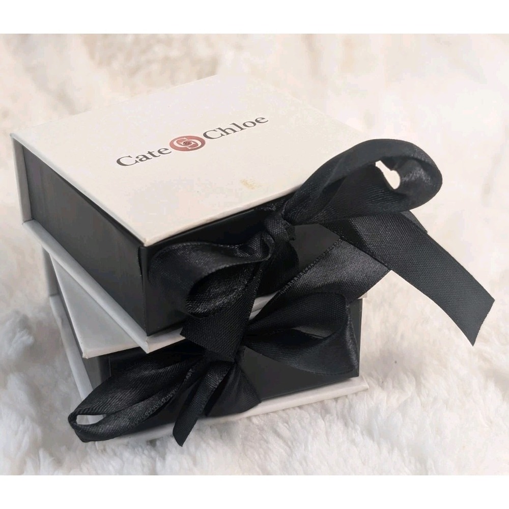Cate & Chloe White Gold Plated CZ Halo Ring Sz 9 & Drop Earrings Set Box - Picture 6 of 6